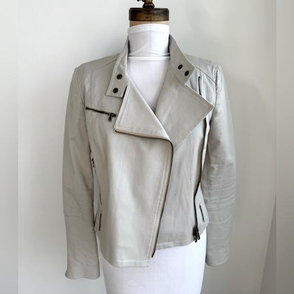 PATRIZIA PEPE LIGHT GRAY BEIGE CANVAS MOTO JACKET SIZE 42 - Picture 1 of 11